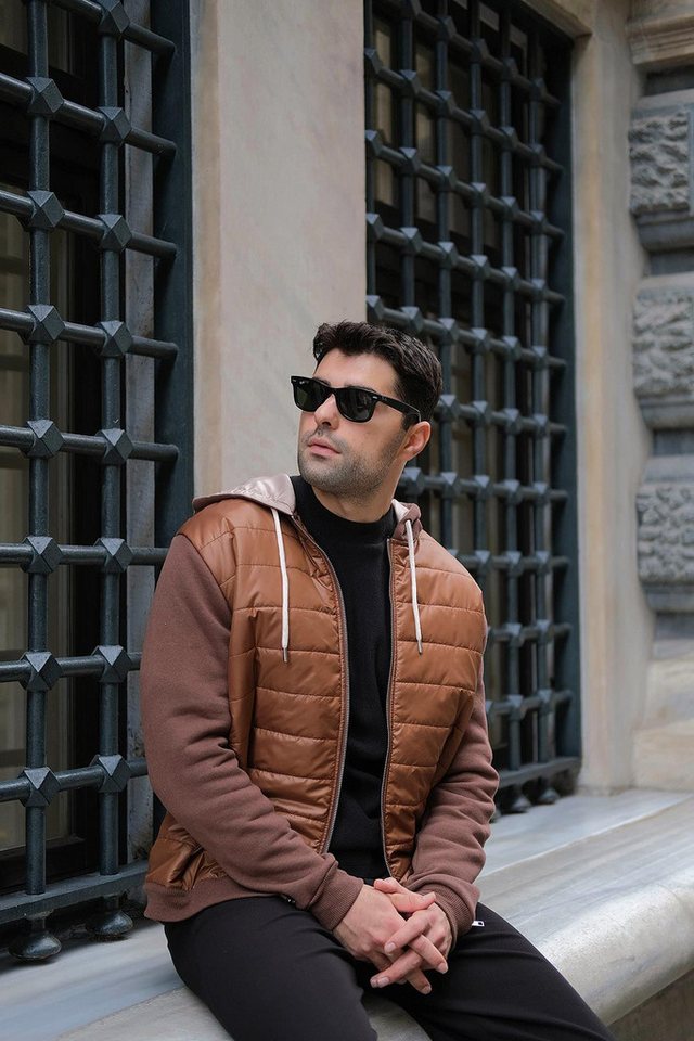 For You Moda Kapuzenpullover Gesteppter Kapuzen-Zip-Up Kaffee Sweatshirt von For You Moda