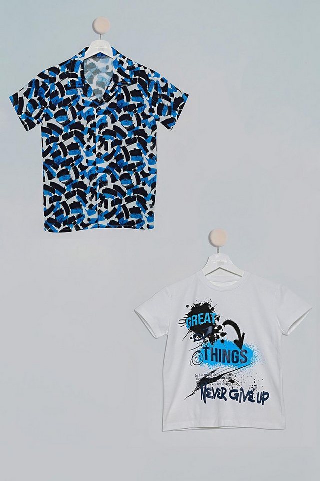 For You Moda Karohemd 2-teiliges Bürstendruck Hemd T-Shirt Set von For You Moda