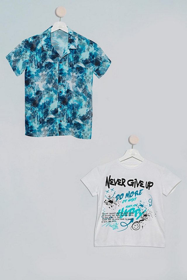 For You Moda Karohemd 2-teiliges Punkt-Print Hemd T-Shirt Set von For You Moda