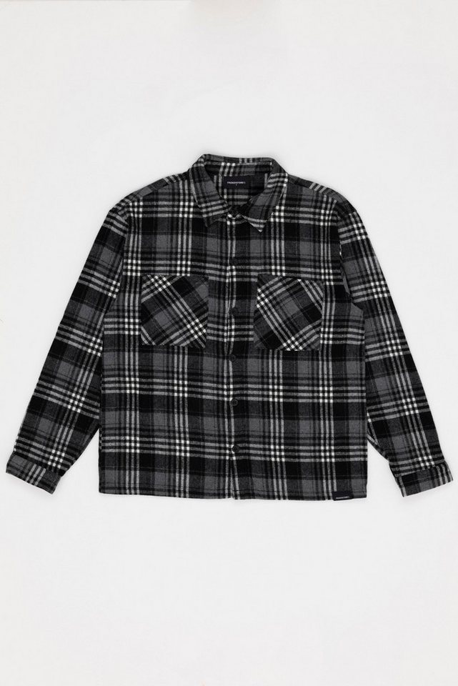 For You Moda Karohemd Antrasit Kariertes Oversize-Holzfällerhemd mit Doppeltasche von For You Moda