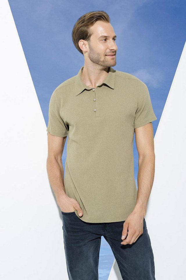 For You Moda Karohemd Bio 3-Knopf Kurzarm Khaki Hemd von For You Moda