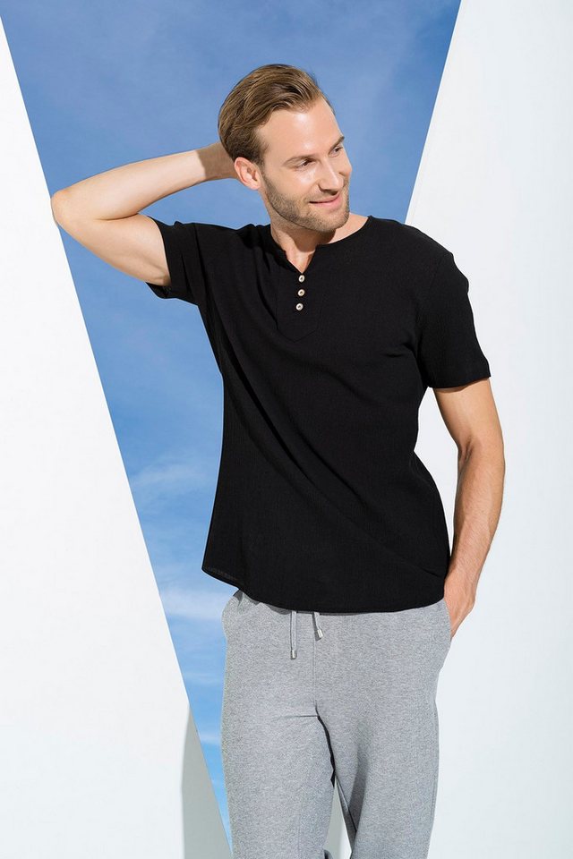 For You Moda Karohemd Bio 3-Knopf Kurzarm Schwarzes Hemd von For You Moda