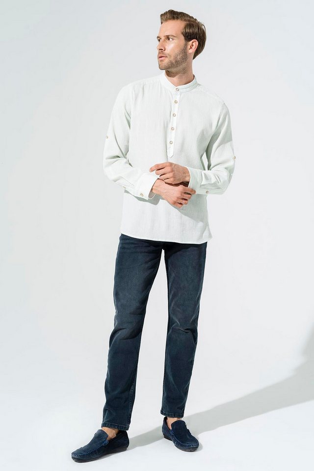 For You Moda Langarmhemd Bio-Garniertes Langarm Grün Hemd von For You Moda