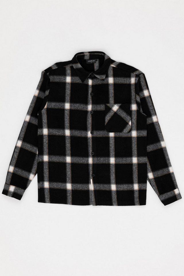 For You Moda Karohemd Schwarzes Oversized-Karohemd mit Einzeltasche von For You Moda