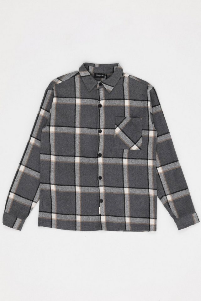 For You Moda Karohemd Übergroße Karo-Tasche Graues Holzfällerhemd von For You Moda