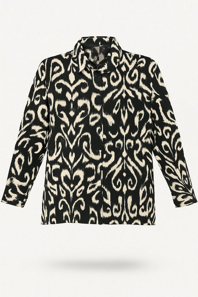 For You Moda Langarmhemd Gemustertes, schlichtes, langes schwarzes Satinhemd von For You Moda
