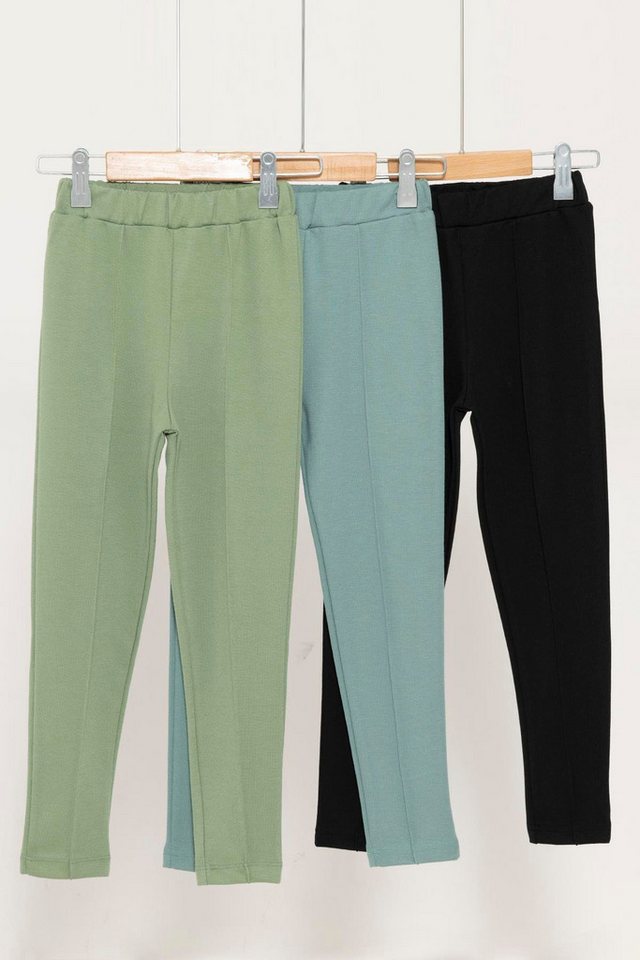 For You Moda Leggings 3-teilige Grüne Wasser Grüne Schwarze Lycra Interlock Leggings von For You Moda