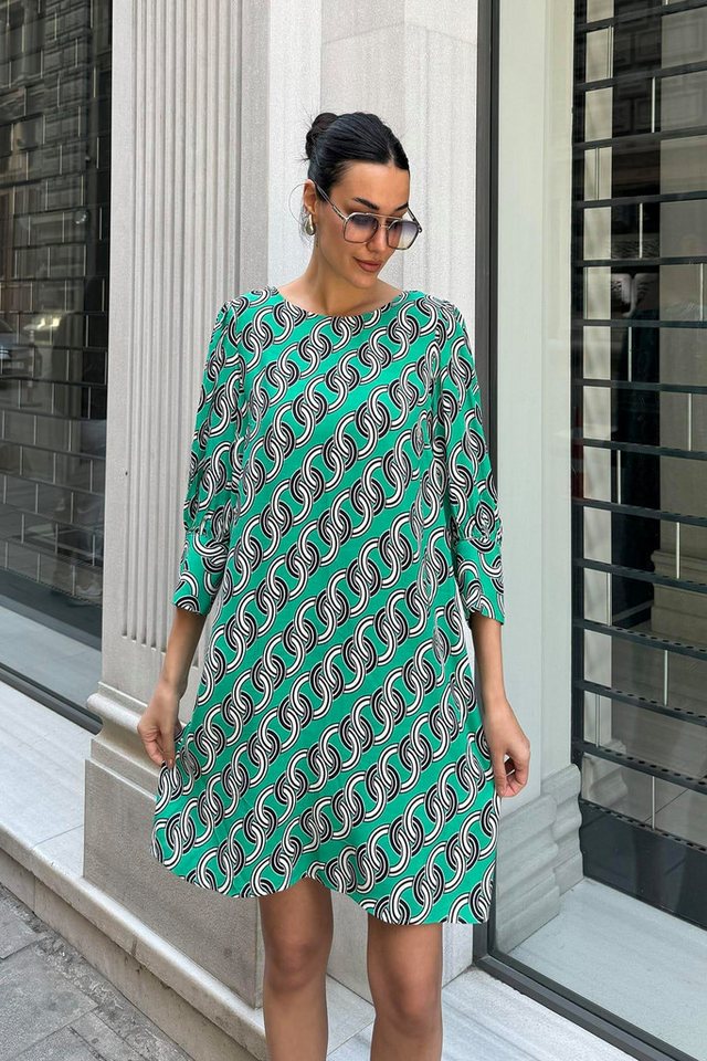 For You Moda Minikleid Grünes Satin-Kettenmuster-Kleid von For You Moda