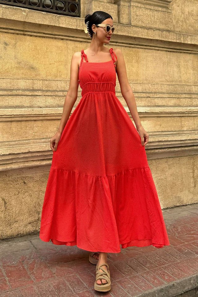 For You Moda Midikleid Orange Waffel Trägerkleid von For You Moda