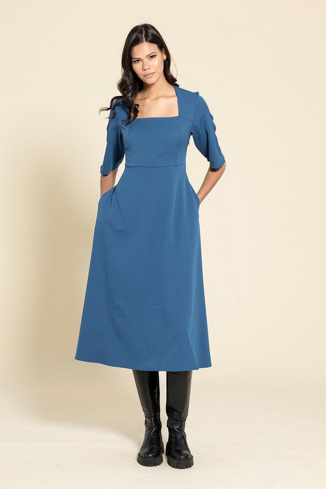 For You Moda Minikleid Blaues Gürtel-Kare-Yaka-Kleid von For You Moda