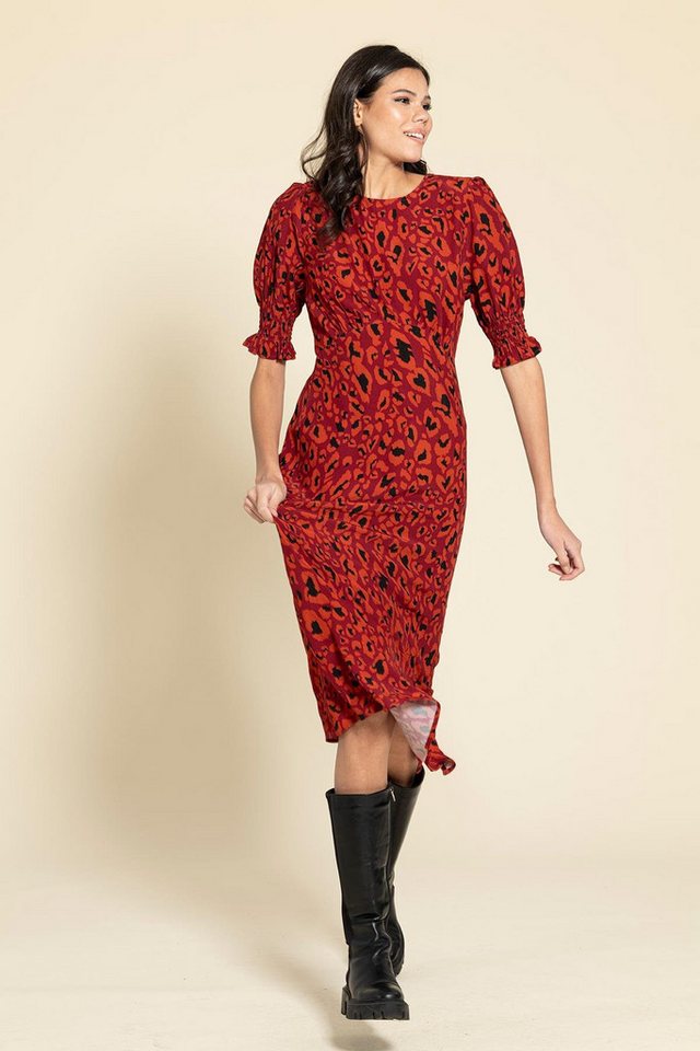 For You Moda Minikleid Leopardenmuster Rotes Kleid mit geraffter Taille von For You Moda