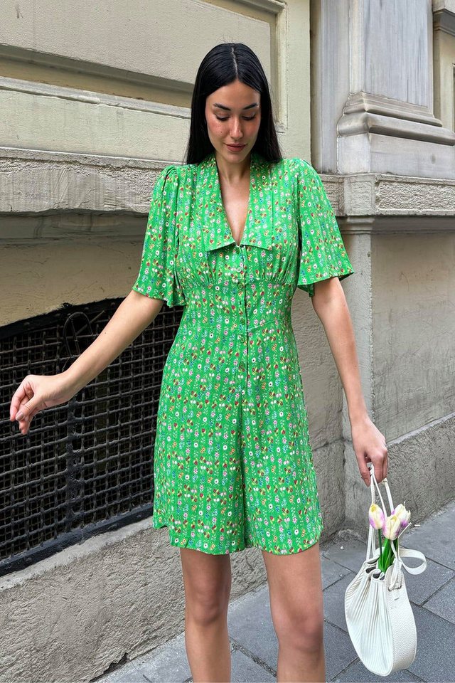 For You Moda Minikleid Natürlicher Viskose Grün Overall von For You Moda