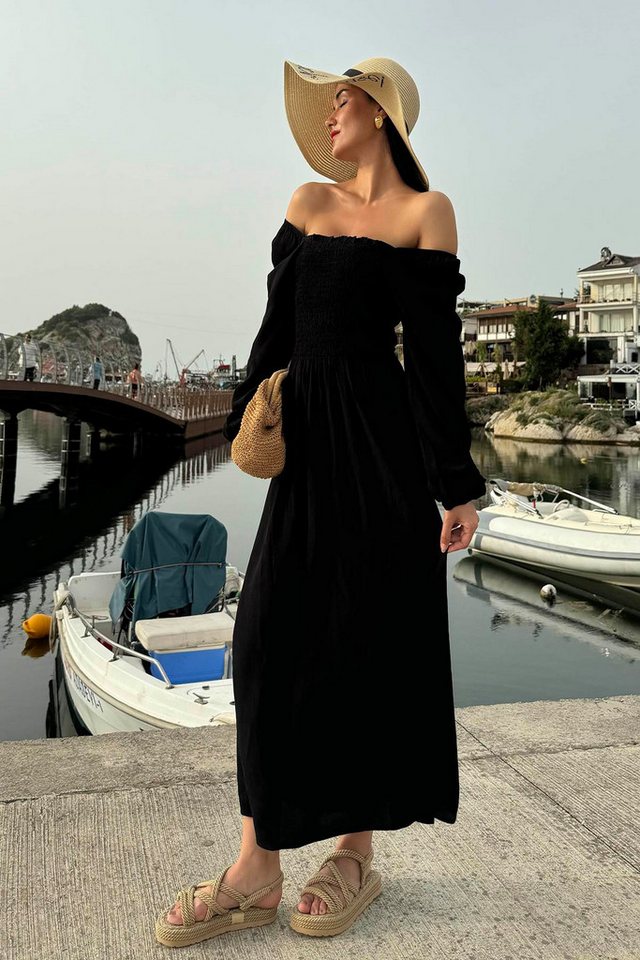 For You Moda Minikleid Schulter Elastisches Gipeli Langarm Kleid von For You Moda