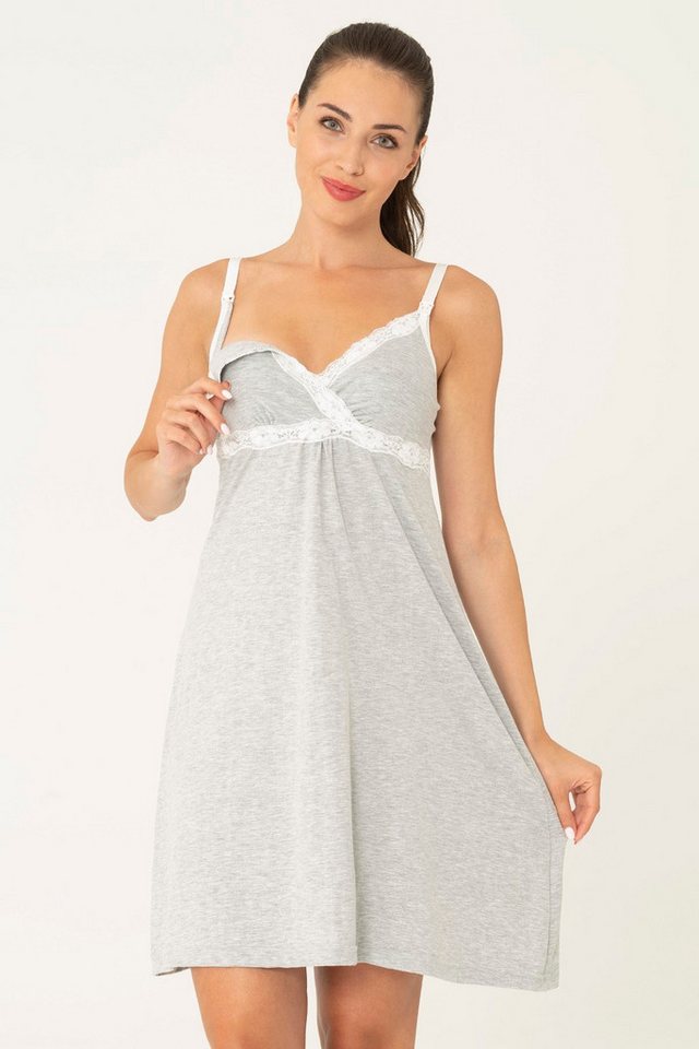 For You Moda Nachthemd Stillfreundliches Graues Kleid Nachthemd von For You Moda