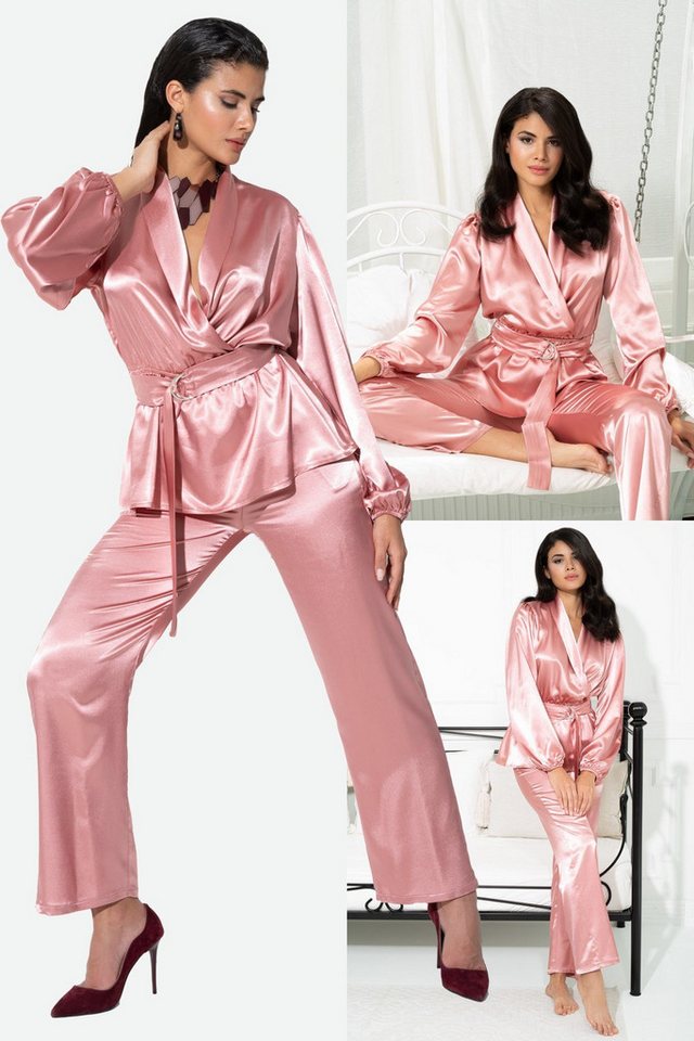 For You Moda Pyjama 2-teiliges Rosarotes Pyjama-Set für Drinnen und Draußen von For You Moda