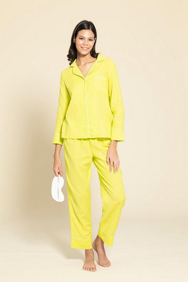 For You Moda Pyjama 3-teiliges Bio-Weiß gestreiftes Gelbes Pyjama-Set von For You Moda