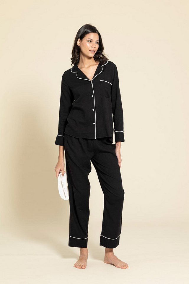 For You Moda Pyjama 3-teiliges Bio-Weiß gestreiftes Schwarzes Pyjama-Set For You Moda Pyjama 3-teiliges Bio-Weiß gestreiftes Schwarzes Pyjama-Set von For You Moda