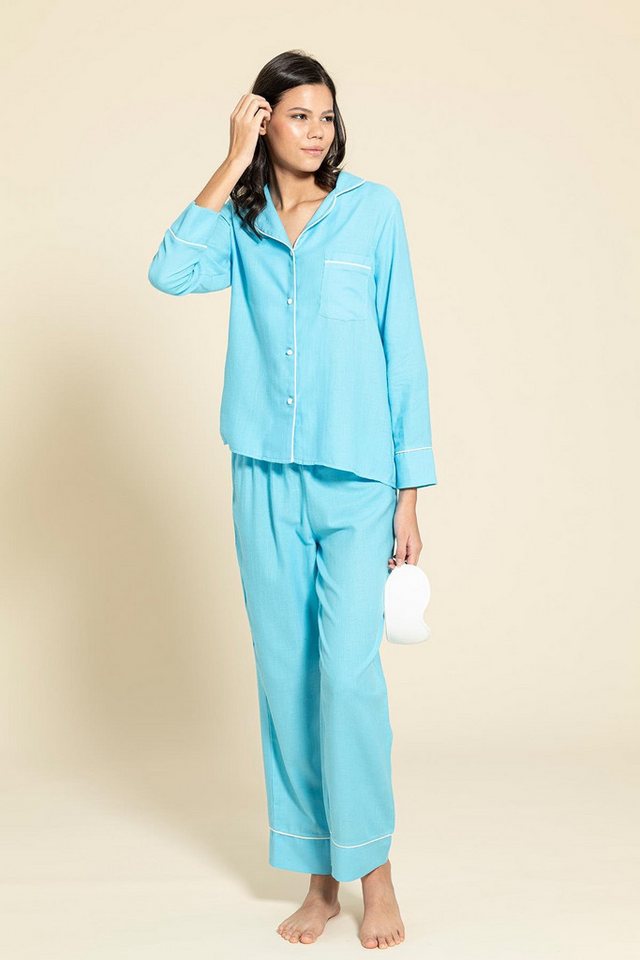 For You Moda Pyjama 3-teiliges Bio-Weiß gestreiftes blaues Pyjama-Set von For You Moda