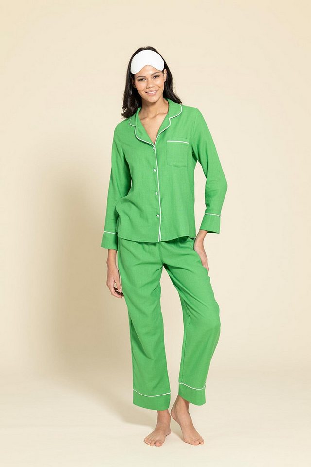 For You Moda Pyjama 3-teiliges Bio-Weiß gestreiftes grünes Pyjama-Set von For You Moda