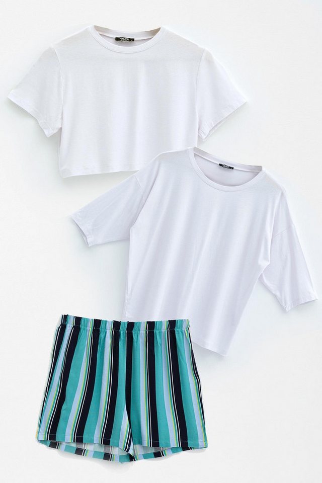 For You Moda Schlafanzug 3-teiliges Crop-T-Shirt und Shorts Set von For You Moda