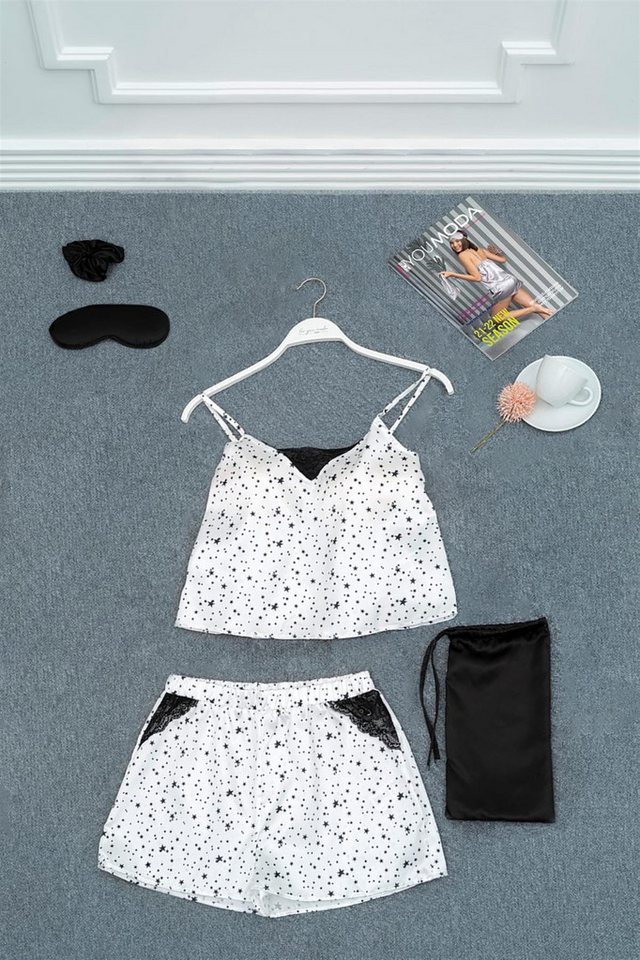 For You Moda Schlafanzug 5-Sterne Bedrucktes Ecru Tank- und Shorts-Set von For You Moda