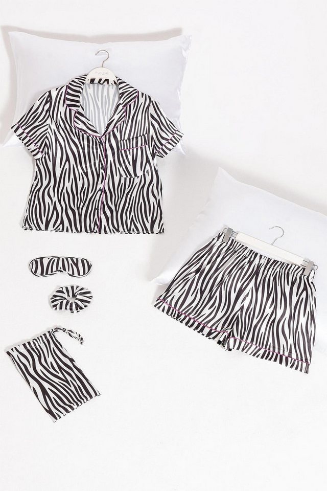For You Moda Pyjama 5-teiliges Satin Zebra Print Pyjama-Shorts-Set von For You Moda