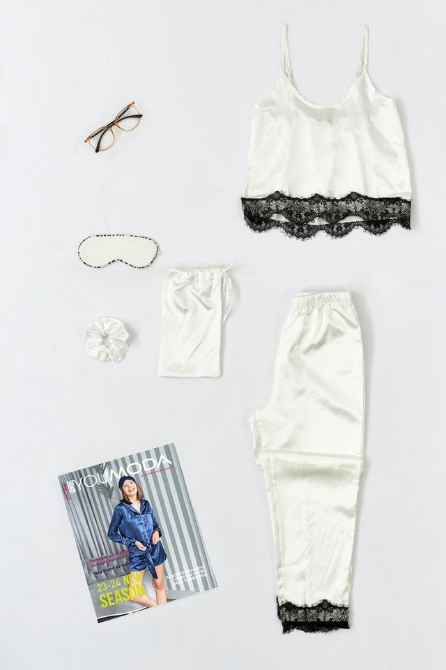 For You Moda Pyjama 5-teiliges Spitzen-Detail Tank und Hose Set von For You Moda