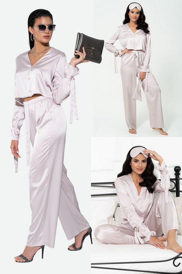 For You Moda Pyjama 5-teiliges graues Pyjama-Set mit Innen- und Außenarm-Bindungsdetail von For You Moda