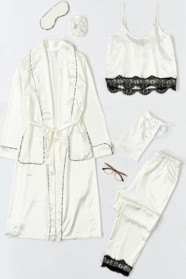 For You Moda Pyjama 6-teiliges Elfenbein-Spitze Pyjama-Set von For You Moda