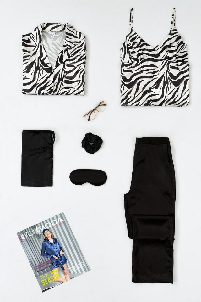 For You Moda Pyjama 6-teiliges Schwarz-Weißes Indoor/Outdoor-Pyjama-Set von For You Moda
