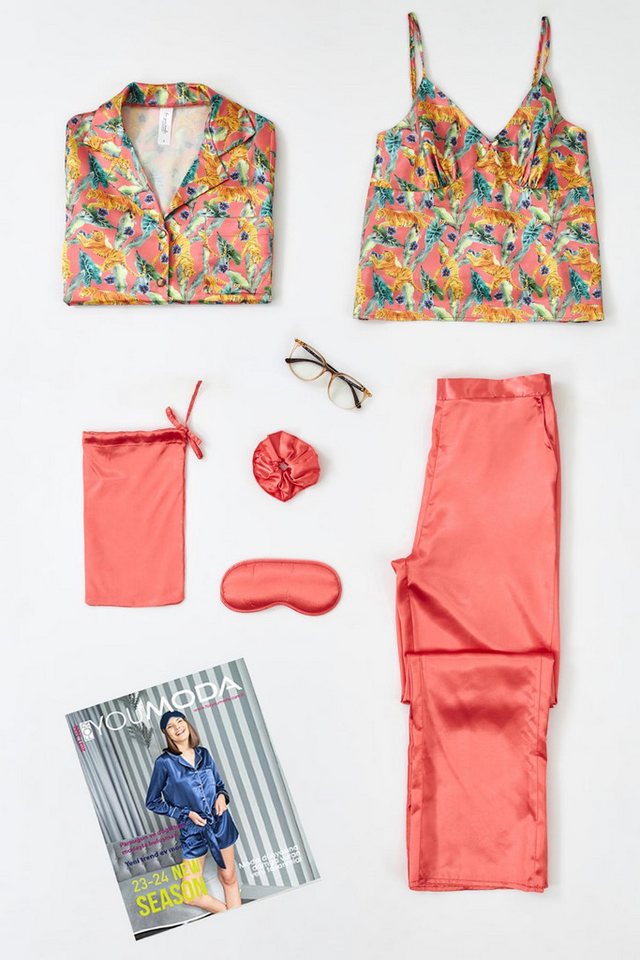 For You Moda Pyjama 6-teiliges Tiger-Print-Pyjama-Set mit Granatapfelblütendesign von For You Moda