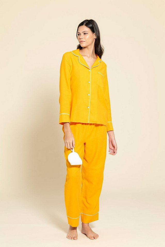 For You Moda Pyjama Bio-Weiß Biyeli Orange Pyjama Set - 3 Teile von For You Moda