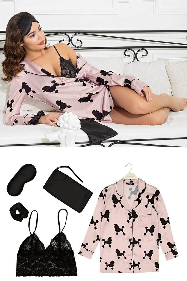 For You Moda Pyjama Seidiges 5-teiliges Hundemuster Nachthemd Set von For You Moda