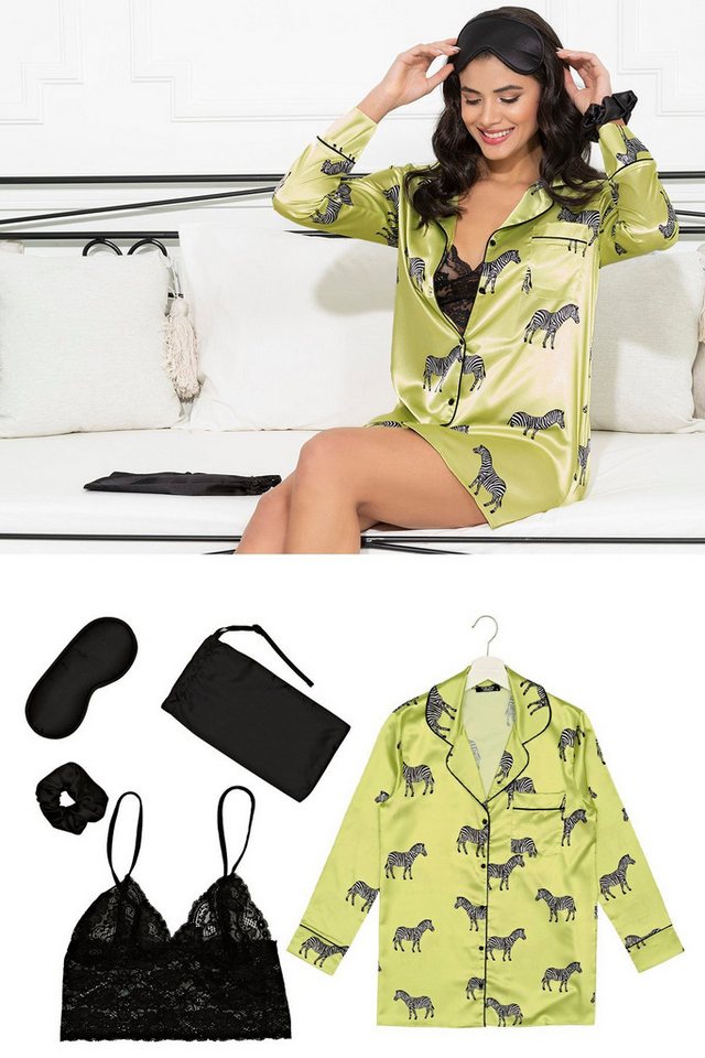 For You Moda Pyjama Zebra-Print Satin-Nachthemden-Set - 5er Pack von For You Moda