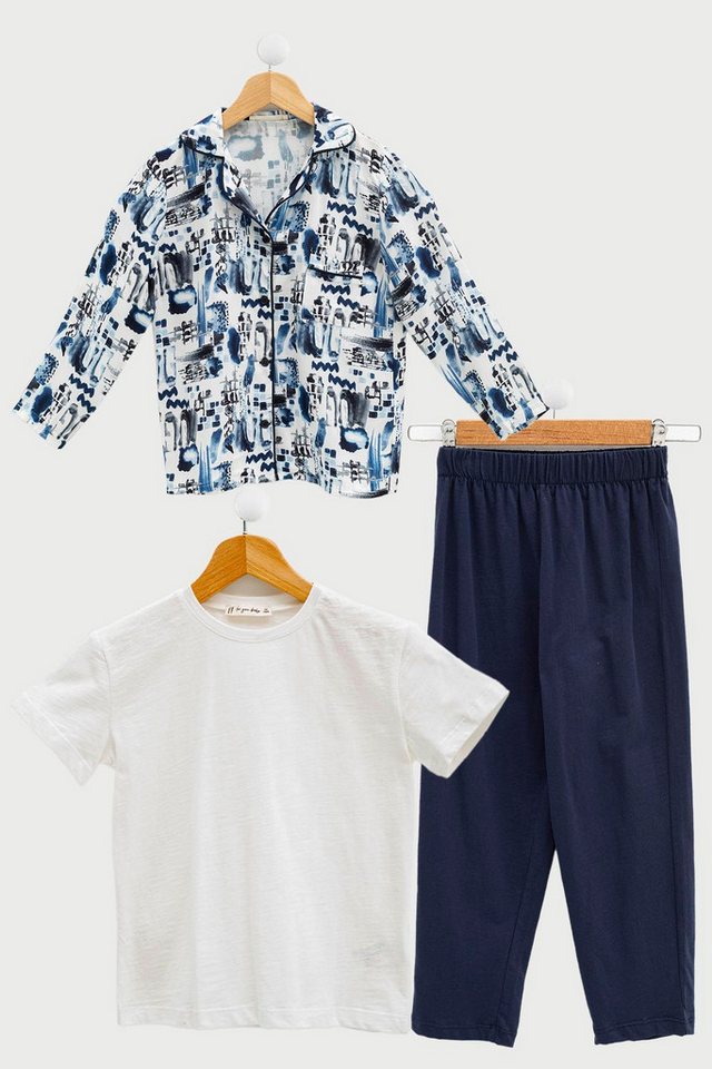 For You Moda Schlafanzug 3-teiliges Creme-Pyjama-Set mit Besatz von For You Moda