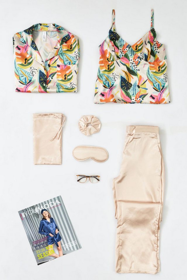 For You Moda Schlafanzug 6-teiliges Lachsblumen-Pyjama-Set von For You Moda