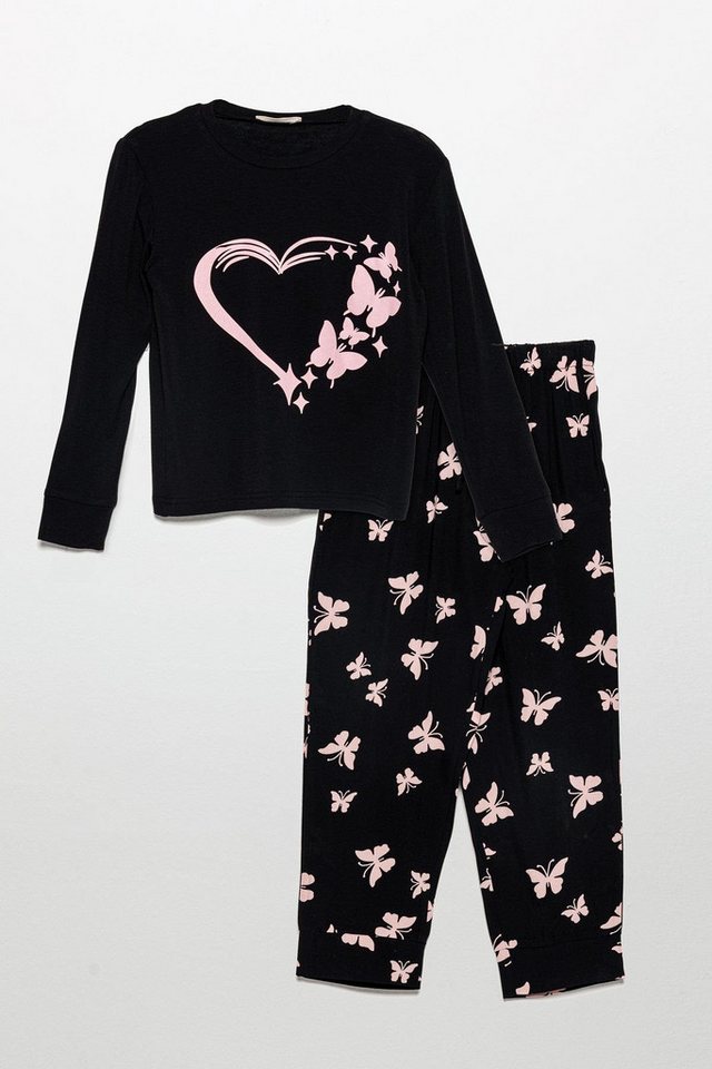 For You Moda Schlafanzug Schwarzes Schmetterlingsmuster Viskose Pyjama Set von For You Moda