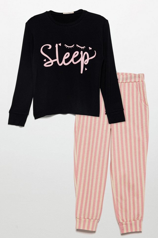 For You Moda Schlafanzug Schwarzes Viskose-Print-Schlafanzug-Set von For You Moda