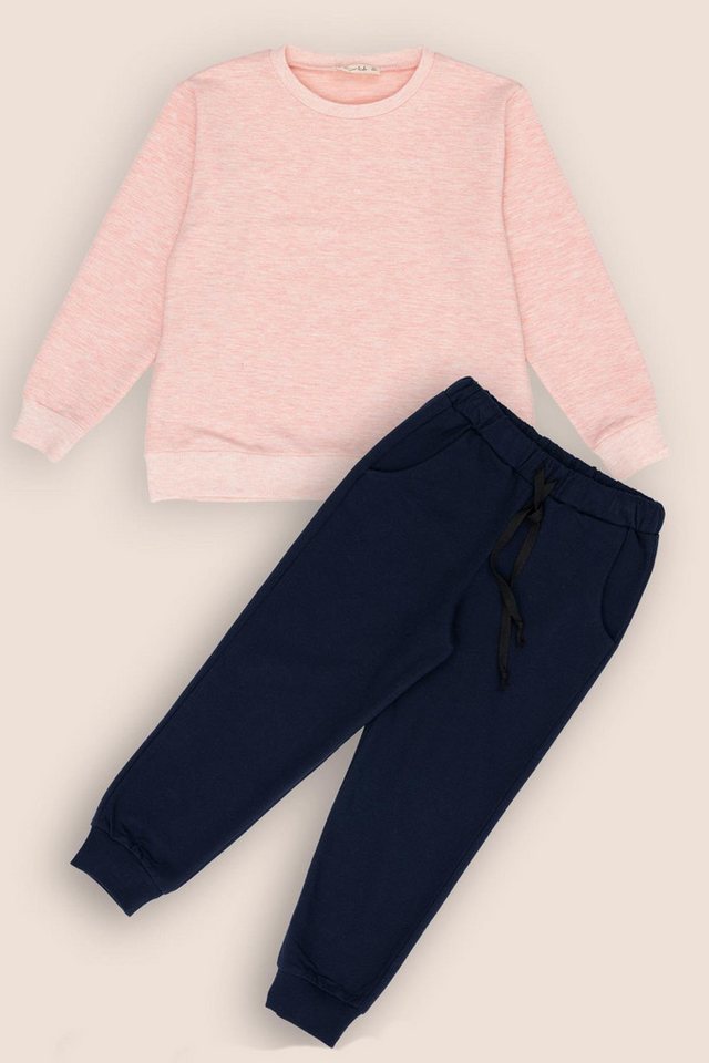 For You Moda Shorts 2-teiliges Rosa Melange Navy Sweat Jogger Set von For You Moda