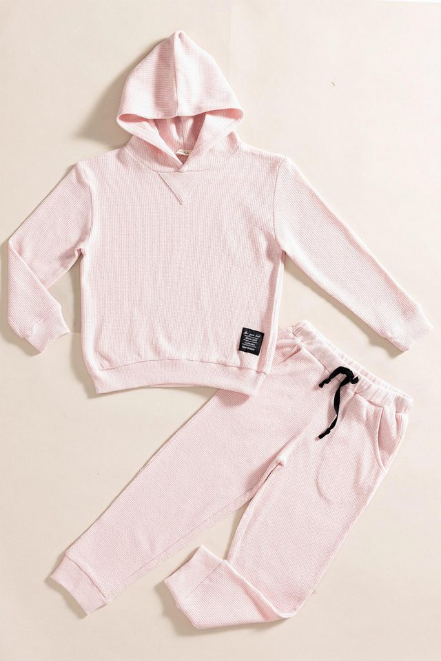 For You Moda Shorts 2-teiliges Rosa Waffel-Sweat-Jogger-Set mit Kapuze von For You Moda