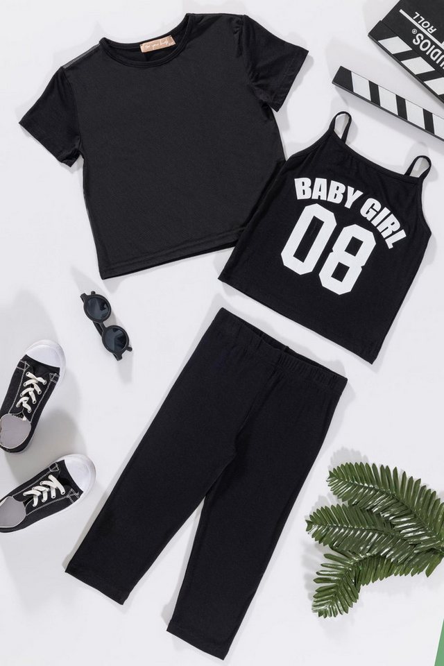 For You Moda Shorts 3-teiliges Baby-Mädchen T-Shirt, Tank Top und Leggings Set in Schwarz von For You Moda