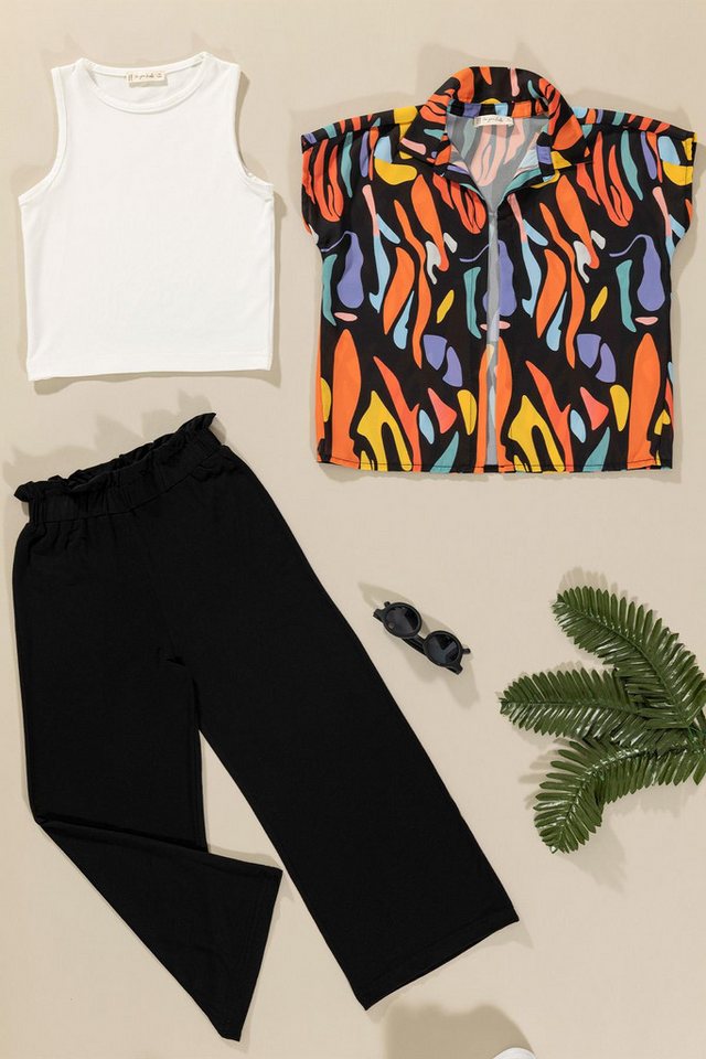 For You Moda Shorts 3-teiliges Bedrucktes Hemd T-Shirt Hose Schwarz Set von For You Moda