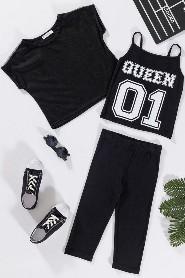 For You Moda Shorts 3-teiliges Königin-Druck Schwarz T-Shirt und Leggings Set von For You Moda