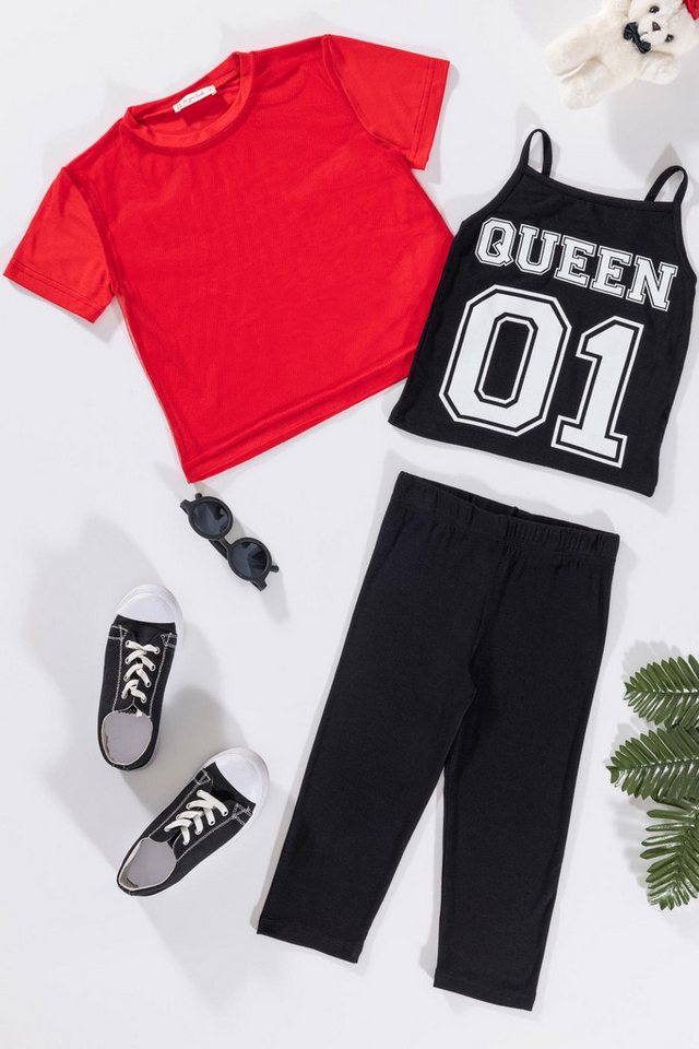 For You Moda Shorts 3-teiliges Königin-Print T-Shirt und Leggings Set in Schwarz von For You Moda