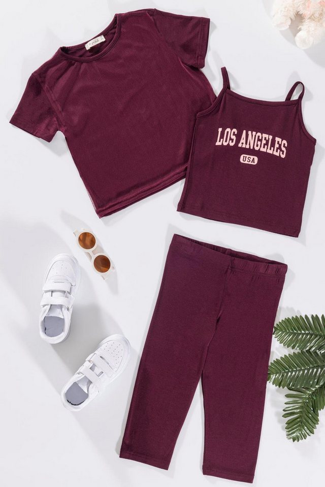 For You Moda Shorts 3-teiliges Los Angeles Bedrucktes T-Shirt, Tank Top und Leggings Set i von For You Moda