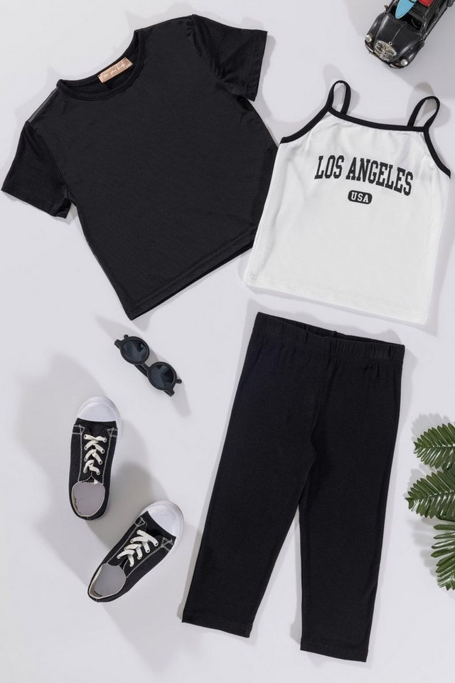 For You Moda Shorts 3-teiliges Los Angeles Bedrucktes T-Shirt, Tank Top und Leggings Set i von For You Moda