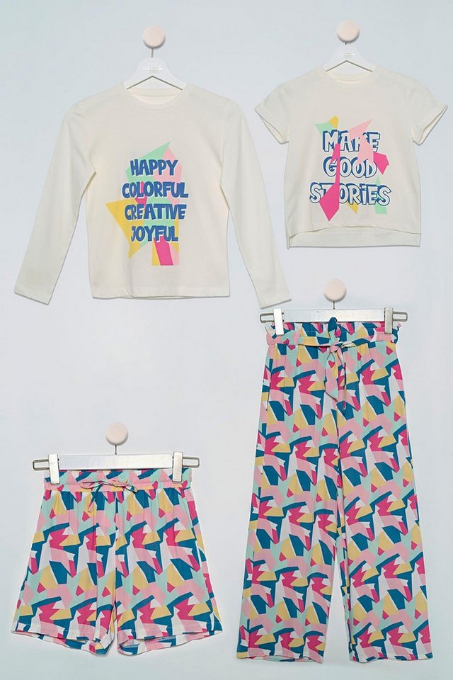 For You Moda Shorts 4-teiliges Gelbes T-Shirt, Bluse, Hose und Shorts Set von For You Moda
