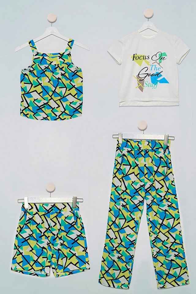 For You Moda Shorts 4-teiliges Grün T-Shirt, Bluse, Hose und Shorts Set von For You Moda