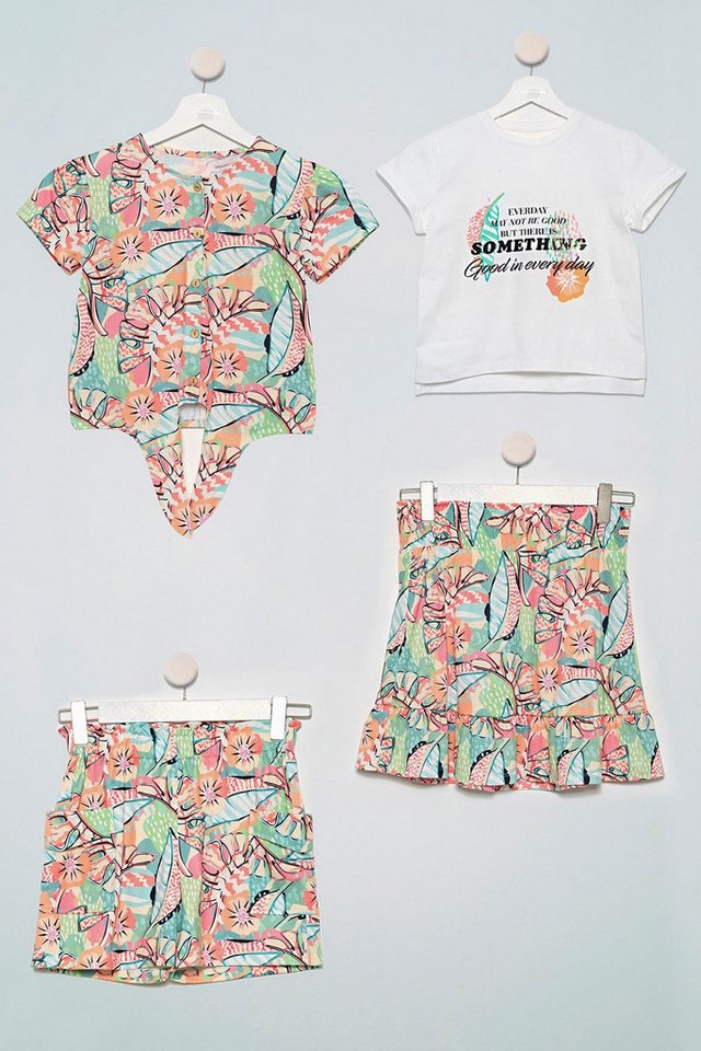 For You Moda Shorts 4-teiliges Grün T-Shirt Shirt Rock Shorts Set von For You Moda