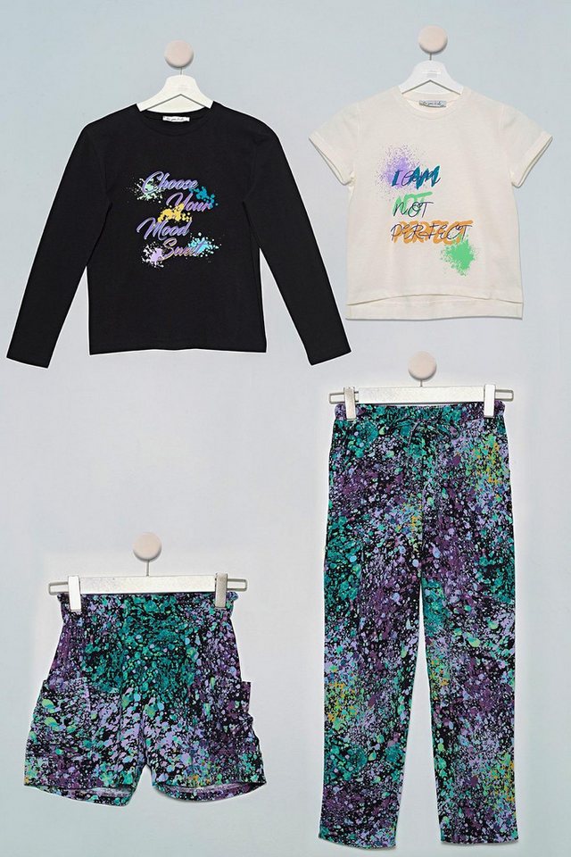 For You Moda Shorts 4-teiliges Schwarzes Batik T-Shirt und Shorts Set von For You Moda